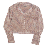 ZARA Cropped Womens Printed Shirt Beige Collared Long Sleeve Floral S