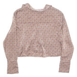 ZARA Cropped Womens Printed Shirt Beige Collared Long Sleeve Floral S