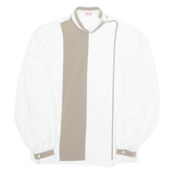YARELL Side Buttons Womens Shirt White Collared Long Sleeve S