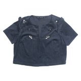 ZARA Velour Cropped Womens Shirt Blouse Blue M