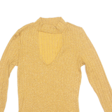 Stretch Womens Top Yellow High Neck Long Sleeve S