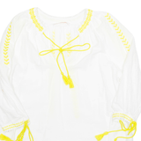 ZARA Beach Overlay Womens Blouse White V-Neck 3/4 Sleeve S