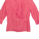 ZARA Womens Blouse Red Collared 3/4 Sleeve Linen M