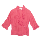 ZARA Womens Blouse Red Collared 3/4 Sleeve Linen M