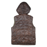 Mens Puffer Gilet Brown Hooded M