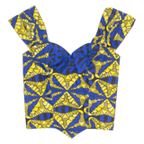 Womens Cropped Top Blue V-Neck Sleeveless Crazy Pattern M