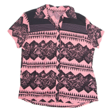 Womens Printed Shirt Pink V-Neck Crazy Pattern L