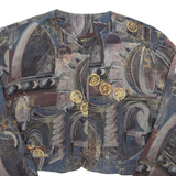 Womens Cropped Blouse Blue Long Sleeve Crazy Pattern M