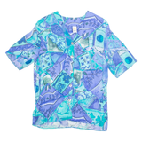 Womens Printed Blouse Purple V-Neck Crazy Pattern UK 10