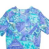 Womens Printed Blouse Purple V-Neck Crazy Pattern UK 10