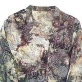 Womens Printed Blouse Brown V-Neck Long Sleeve Crazy Pattern L