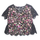 FRENCH CONNECTION Womens Printed Top Black V-Neck Floral M
