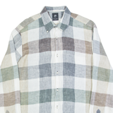 PIERRE CARDIN Mens Shirt Blue Linen Check Long Sleeve M