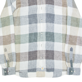 PIERRE CARDIN Mens Shirt Blue Linen Check Long Sleeve M