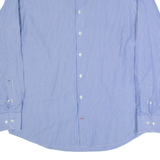 TOMMY HILFIGER Fitted Mens Shirt Blue Striped Long Sleeve L