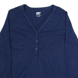 LANDS END Womens Top Blue V-Neck Long Sleeve S