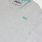 SUPERDRY Mens Jumper Grey V-Neck Tight Knit 2XL