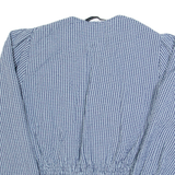 ZARA Womens Printed Top Blue V-Neck Long Sleeve Check S