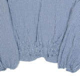 ZARA Womens Printed Top Blue V-Neck Long Sleeve Check S