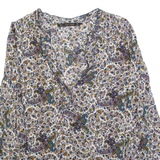 ZARA BASIC Womens Printed Blouse Cream V-Neck Long Sleeve Paisley XS