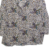 ZARA BASIC Womens Printed Blouse Cream V-Neck Long Sleeve Paisley XS