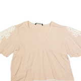 ZARA BASIC Womens Smock Top Beige V-Neck L