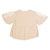 ZARA BASIC Womens Smock Top Beige V-Neck L