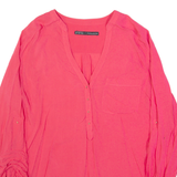 ZARA BASIC Womens Shirt Pink V-Neck Long Sleeve M