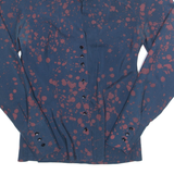 ELFE Womens Shirt Blue Silk Crazy Pattern Long Sleeve S