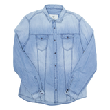 GUESS Mens Plain Shirt Blue Long Sleeve L