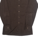 WALDE Mens Plain Shirt Brown Long Sleeve S