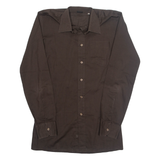 WALDE Mens Plain Shirt Brown Long Sleeve S
