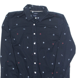 TOMMY HILFIGER Anchor Womens Shirt Blue Crazy Pattern Long Sleeve XS