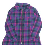 Hi-Low Zip Up Womens Shirt Purple 90s Check Long Sleeve M