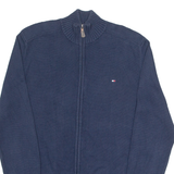 TOMMY HILFIGER Mens Jumper Blue High Neck Tight Knit S