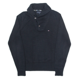 TOMMY HILFIGER Mens Jumper Black Roll Neck Tight Knit XS