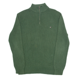 TOMMY HILFIGER Mens Jumper Green 1/4 Zip Chunky Knit L