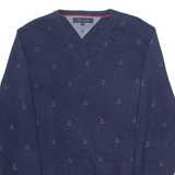TOMMY HILFIGER Anchor Mens Patterned Jumper Blue Tight Knit L