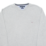 TOMMY HILFIGER Mens Jumper Grey Crew Neck Tight Knit 2XL