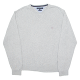 TOMMY HILFIGER Mens Jumper Grey Crew Neck Tight Knit 2XL