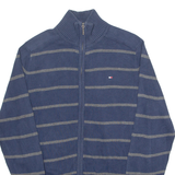 TOMMY HILFIGER Mens Patterned Jumper Blue Striped High Neck Tight Knit XS