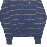 TOMMY HILFIGER Mens Patterned Jumper Blue Striped High Neck Tight Knit XS