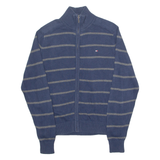 TOMMY HILFIGER Mens Patterned Jumper Blue Striped High Neck Tight Knit XS