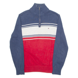 TOMMY HILFIGER Mens Jumper Red 1/4 Zip Tight Knit S