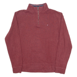 TOMMY HILFIGER Mens Jumper Maroon 1/4 Zip Tight Knit L