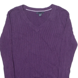 TOMMY HILFIGER Womens Jumper Purple V-Neck Cable Knit S