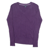 TOMMY HILFIGER Womens Jumper Purple V-Neck Cable Knit S