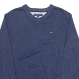TOMMY HILFIGER Mens Jumper Blue V-Neck Tight Knit M