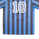 UMBRO Striped Boys Football Shirt Jersey Blue V-Neck M