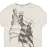 GUESS Mens T-Shirt Beige Crew Neck M